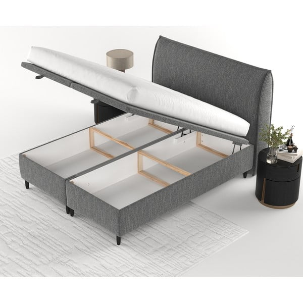 Szare tapicerowane łóżko dwuosobowe ze schowkiem 200x200 cm Pearl – Maison de Rêve-image-3