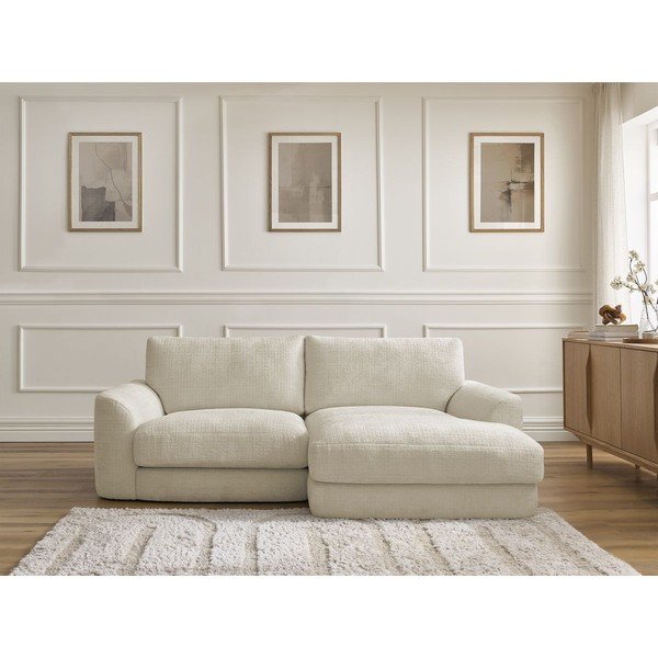 Beżowy narożnik z tkaniny szenilowej (prawostronny/z szezlongiem) Leonore – Bobochic Paris-image-1