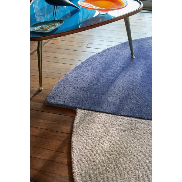 Niebieski wełniany okrągły dywan tkany ręcznie ø 150 cm Mia Segment – Flair Rugs-image-3