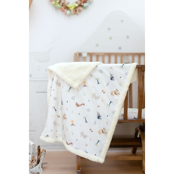 Biały koc dziecięcy z bawełny renforcé 75x100 cm Dinozor – Mijolnir