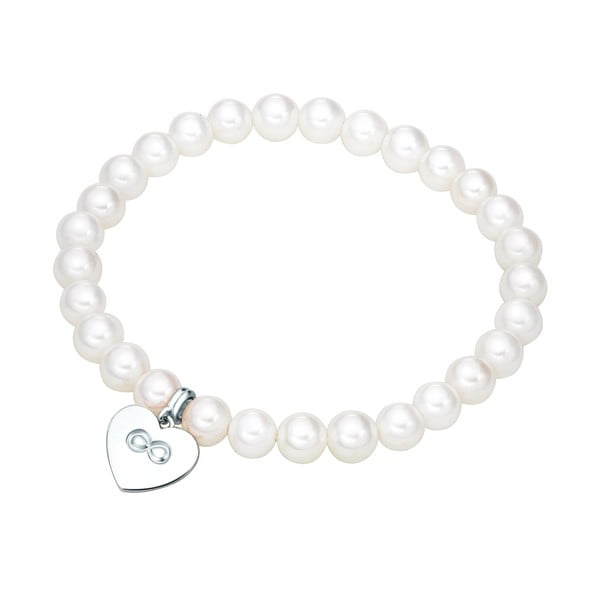 Biała perłowa bransoletka z zawieszką w srebrnym kolorze Nova Pearls Copenhagen Heart, dł. 20 cm