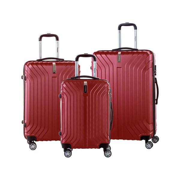 Komplet 3 czerwonych walizek na kółkach z zamkiem SINEQUANONE