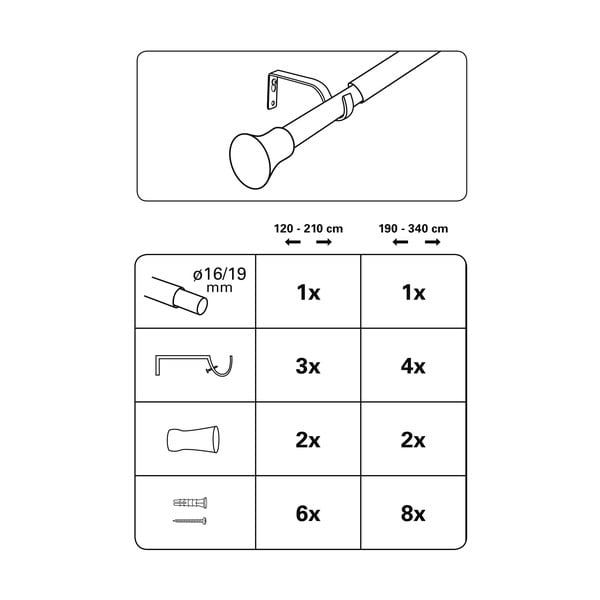 Metalowy regulowany karnisz 120 - 210 cm Konus – Gardinia-image-2