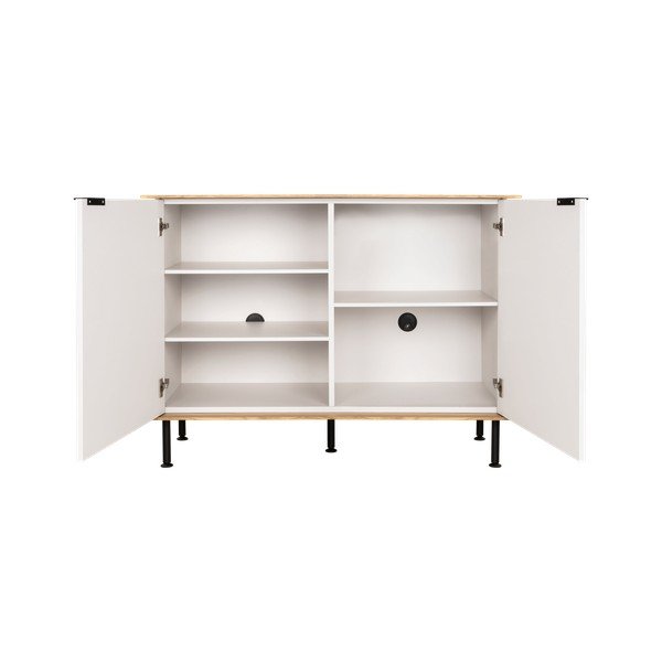 Szarobeżowa komoda w dekorze dębu z otworem na kable 120x88x50 cm Suumo – noo.ma-image-3