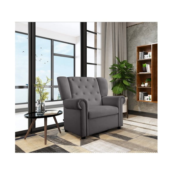 Szary aksamitny fotel bujany typu chesterfield Lillyse – Støraa-image-3