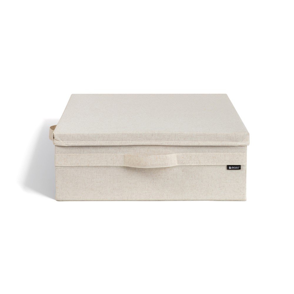Beżowy tekstylny pojemnik z pokrywką 46x56x16 cm Soft Storage Low – Bigso