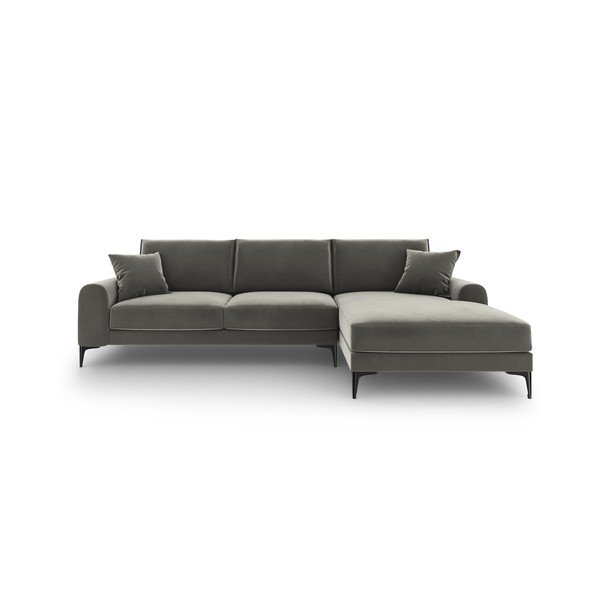 Jasnoszary aksamitny narożnik Mazzini Sofas Madara, prawostronny-image-2
