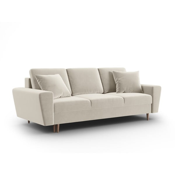 Beżowa aksamitna rozkładana sofa ze schowkiem 235 cm Kyoto – Cosmopolitan Design-image-1