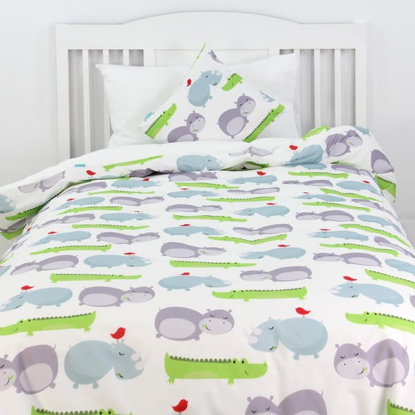 Dziecięca pościel bawełniana z poszewką na poduszkę Mr. Fox Hippo 140x200 cm-image-1