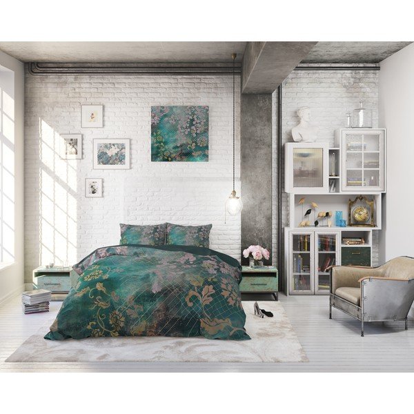 Zielona bawełniana pościel jednoosobowa Pure Cotton Tiran Flower, 140x200 cm-image-3
