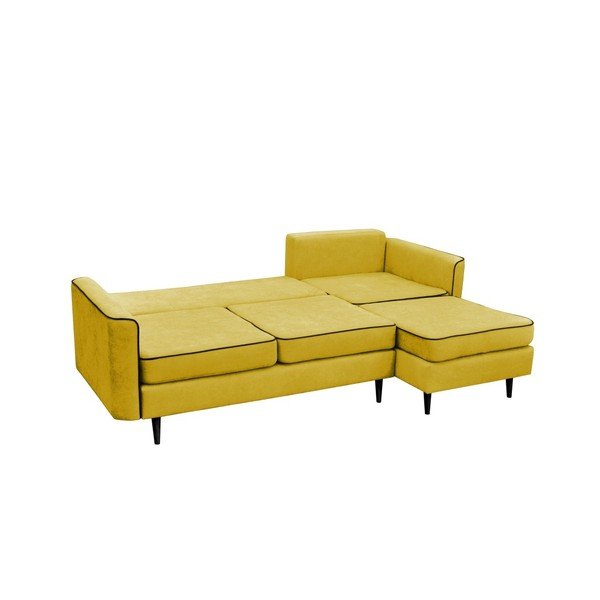 Żółty narożnik rozkładany z czarnymi nogami Mazzini Sofas Dragonfly, prawostronny-image-2
