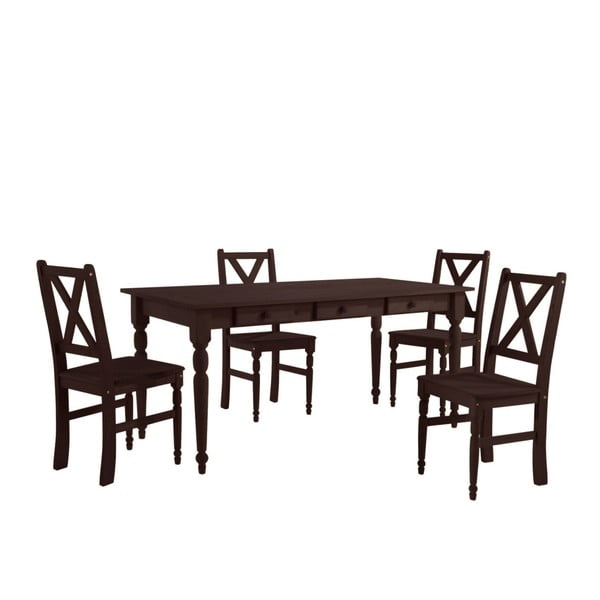 Komplet 4 ciemnobrązowych krzeseł drewnianych i stołu Støraa Normann, 160x80 cm