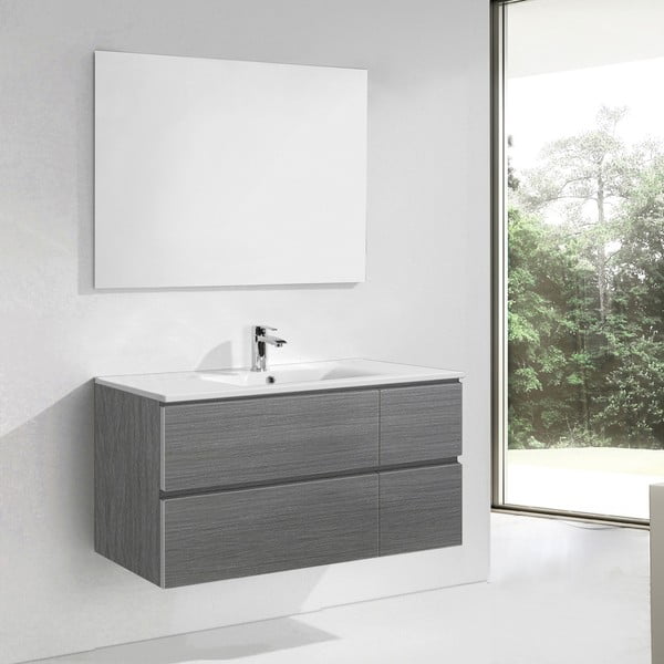Szafka do łazienki z umywalką i lustrem Capri, odcień szarości, 120 cm
