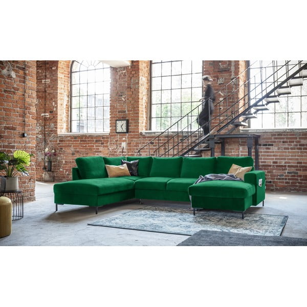 Zielona aksamitna rozkładana sofa w kształcie litery "U" Miuform Lofty Lilly, lewostronna-image-3