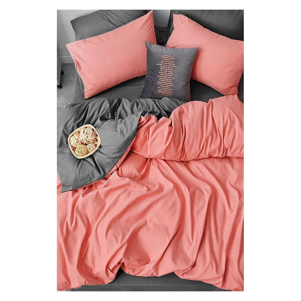 Łososiowo-szara bawełniana pościel dwuosobowa z prześcieradłem 200x220 cm – Mila Home (zdjęcie 4)