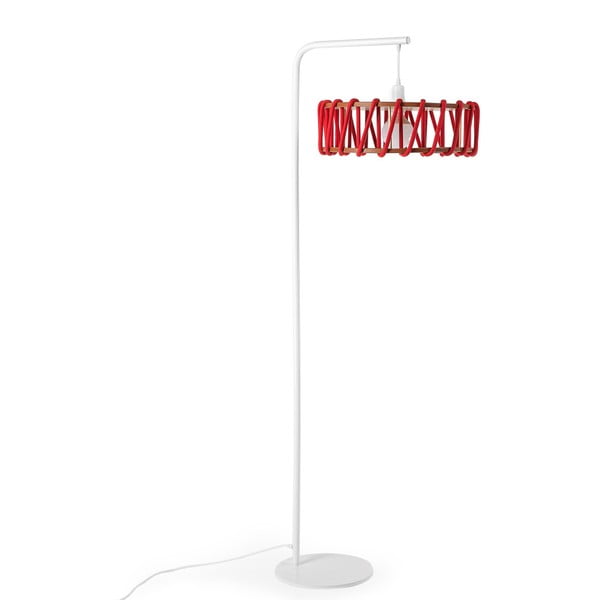 Lampa stojąca z białą konstrukcją i dużym czerwonym kloszem EMKO Macaron