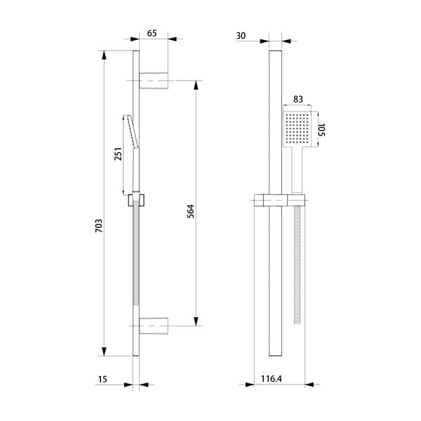 Zestaw prysznicowy ze stali nierdzewnej w kolorze matowej czerni ze słuchawką prysznicową i suwakiem 70 cm – Sapho-image-3