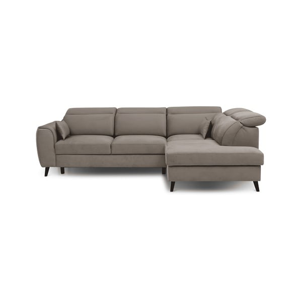 Beżowy aksamitny rozkładany/ze schowkiem narożnik (prawostronny/w kształcie litery L) Noble – ELTAP