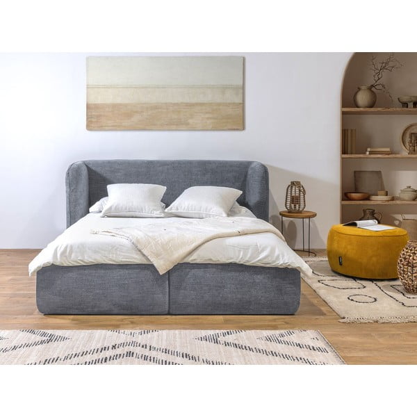 Jasnoszare tapicerowane łóżko dwuosobowe ze schowkiem i stelażem 160x200 cm Louise – Bobochic Paris-image-3