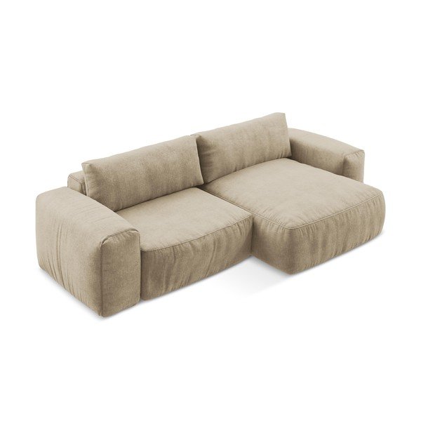 Jasnobrązowy rozkładany narożnik z tkaniny szenilowej (prawostronny/z szezlongiem) Kuki – Makamii-image-3