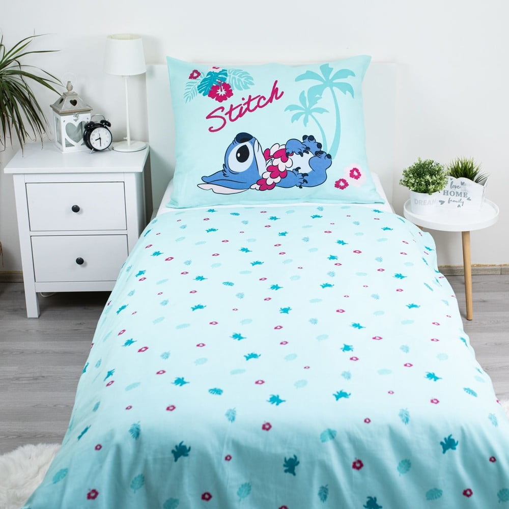 Niebieska bawełniana pościel dziecięca jednoosobowa 140x200 cm Lilo a Stitch "Hawaii"  – Jerry Fabrics (zdjęcie 3)