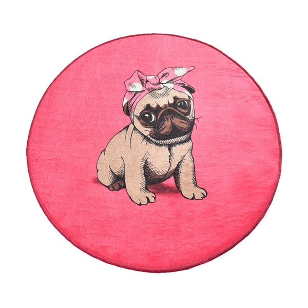 Dywanik łazienkowy Homefesto Pink Pug, ⌀ 100 cm