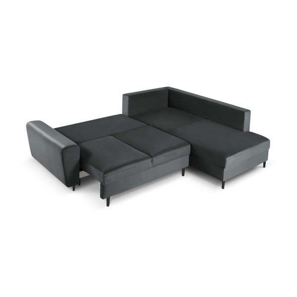 Ciemnoszary aksamitny rozkładany narożnik ze schowkiem (prawostronny/w kształcie litery L) Kyoto – Cosmopolitan Design-image-2