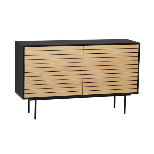 Czarna/naturalna niska komoda w dekorze dębu 140x84 cm Stripe – Woodman-image-3