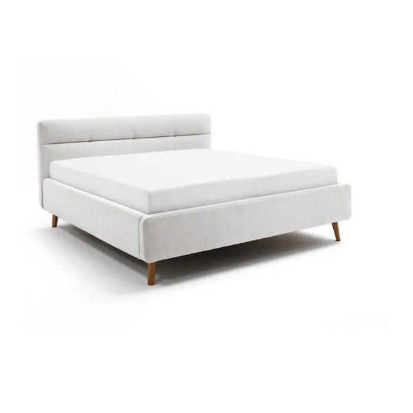 Jasnoszare tapicerowane łóżko dwuosobowe ze schowkiem ze stelażem 180x200 cm Lotte – Meise Möbel