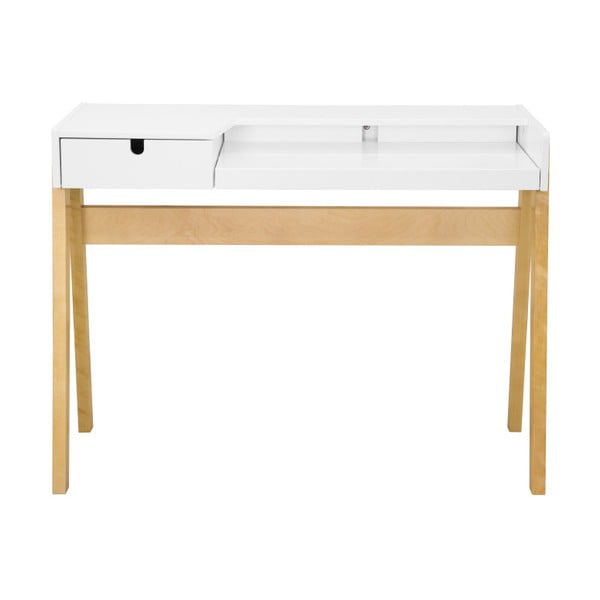Białe biurko z konstrukcją z brzozowego drewna We47 Hansa, 111,5x41,5 cm