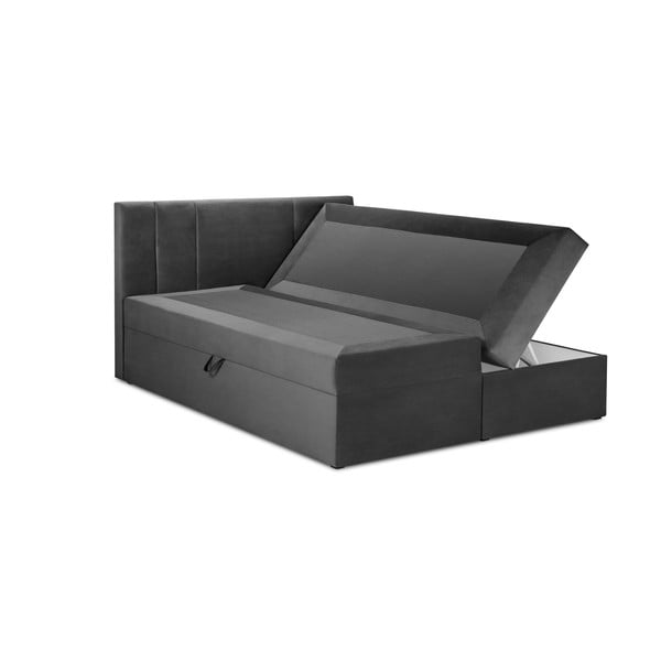 Ciemnoszare łóżko boxspring ze schowkiem 200x200 cm Afra – Mazzini Beds-image-2