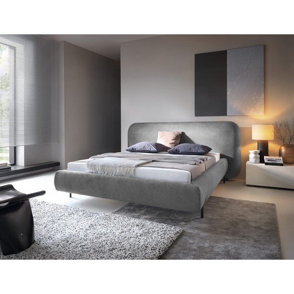 Szare tapicerowane łóżko dwuosobowe ze schowkiem ze stelażem 140x200 cm Pointt – ELTAP-image-1