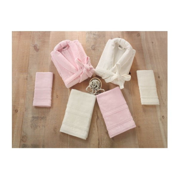 Różowo-kremowy rodzinny komplet szlafroków i ręczników Home