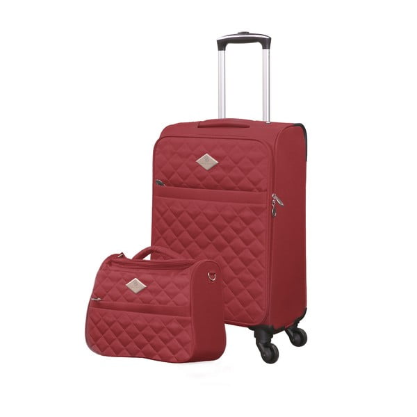 Komplet czerwonej walizki na kółkach i kuferka podróżnego GERARD PASQUIER Valises Cabine & Unity Case