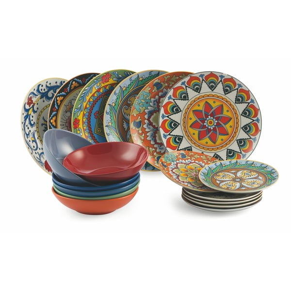 18-częściowy komplet kolorowych naczyń z porcelany i kamionki VDE Tivoli 1996 Renaissance-image-2