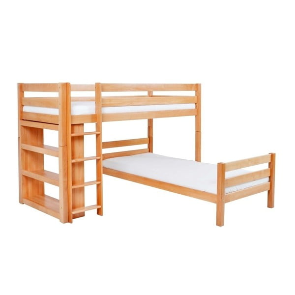 Dziecięce łóżko piętrowe z litego drewna bukowego Mobi furniture Emil, 200x90 cm