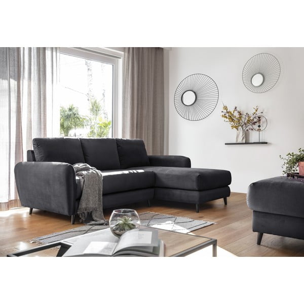 Ciemnoszary aksamitny narożnik z podnóżkiem Miuform Cosy Claire, prawostronny-image-4