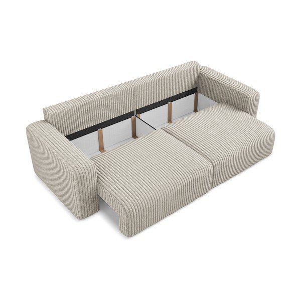 Beżowa sztruksowa rozkładana/ze schowkiem sofa 252 cm Kona – Makamii-image-4