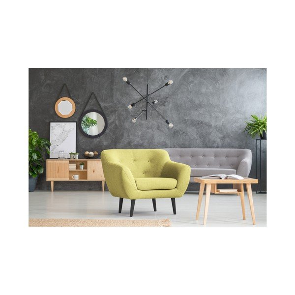 Żółty fotel z brązowymi nogami Mazzini Sofas Piemont-image-4