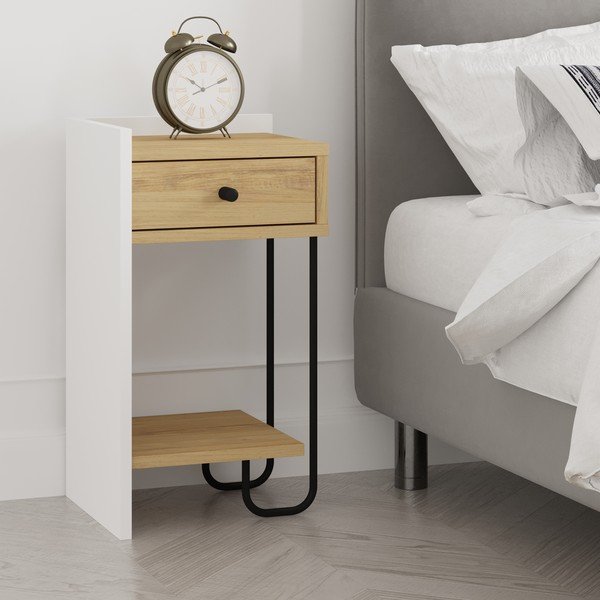 Biała szafka nocna w dekorze dębu z półką Mercure – Marckeric-image-4