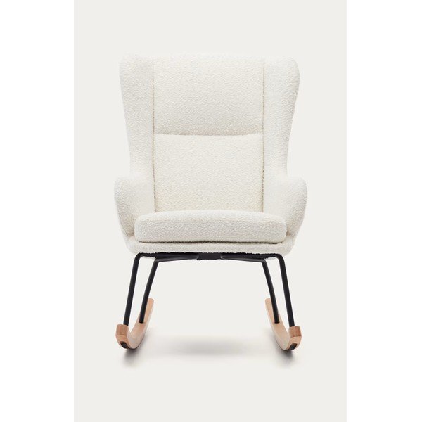 Biały bujany fotel z materiału bouclé Maustin – Kave Home-image-2