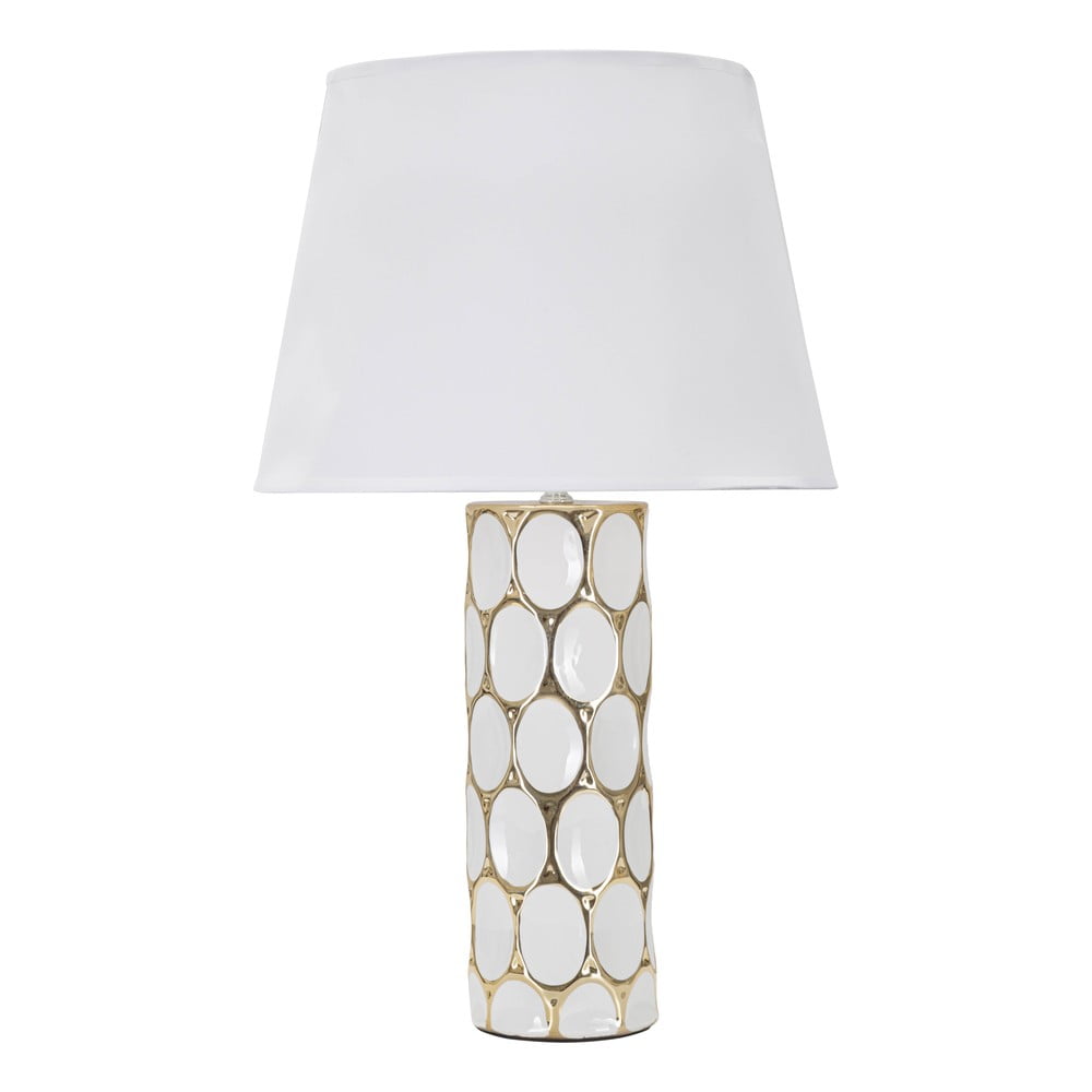 Ceramiczna lampa stołowa w biało-złotym kolorze z tekstylnym kloszem (wysokość 56 cm) Glam Carv – Mauro Ferretti