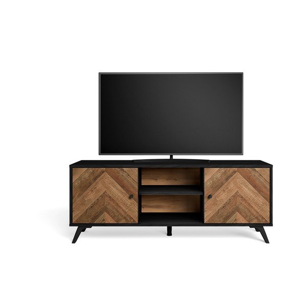 Czarna szafka pod TV w dekorze orzecha 136x53 cm Chevrons – Marckeric-image-4