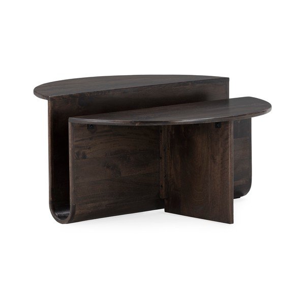 Ciemnobrązowy okrągły stolik z litego drewna mango ø 80 cm Divya – MOME