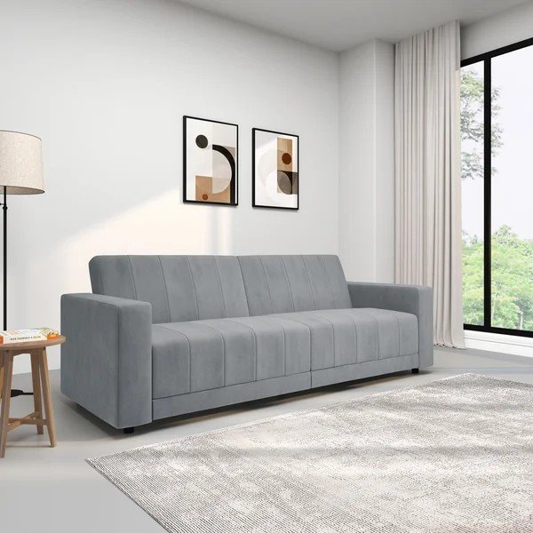 Jasnoszara aksamitna częściowo rozkładana/rozkładana sofa 225 cm Allie – Støraa-image-4