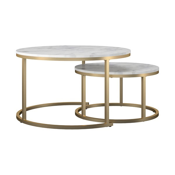 Okrągłe stoliki w biało-złotym kolorze w dekorze marmuru zestaw 2 szt. ø 79 cm Amelia – CosmoLiving by Cosmopolitan-image-1
