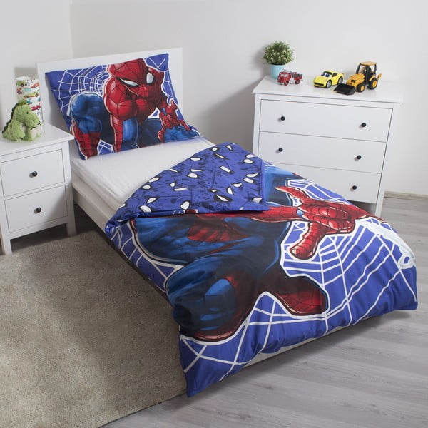 Czerwono-niebieska bawełniana fluorescencyjna pościel dziecięca jednoosobowa 140x200 cm Spider-man – Jerry Fabrics-image-2