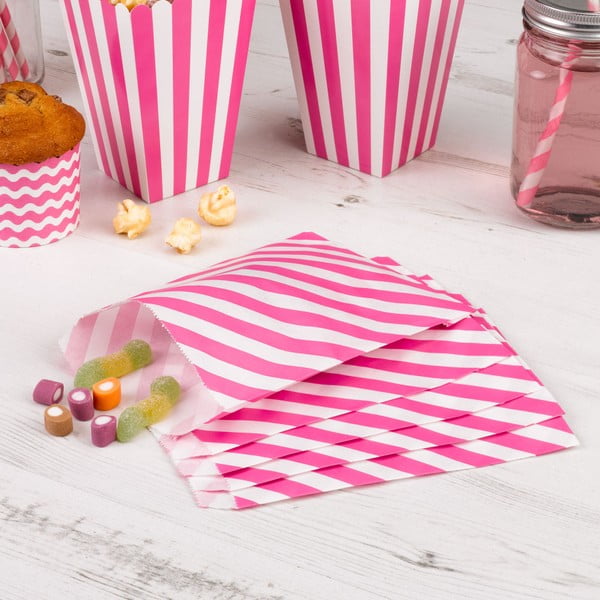 Zestaw 25 różowych papierowych torebek Neviti Carnival Stripes