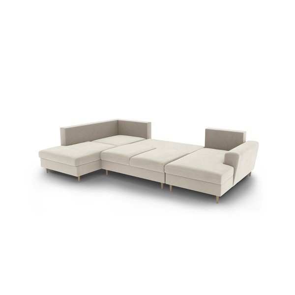 Beżowy aksamitny rozkładany narożnik ze schowkiem (lewostronny/w kształcie litery U) Kyoto – Cosmopolitan Design-image-3