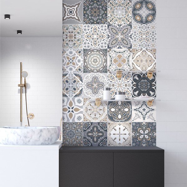 Zestaw 24 samoprzylepnych naklejek Ambiance Tiles Azulejos Nello, 10x10 cm-image-1